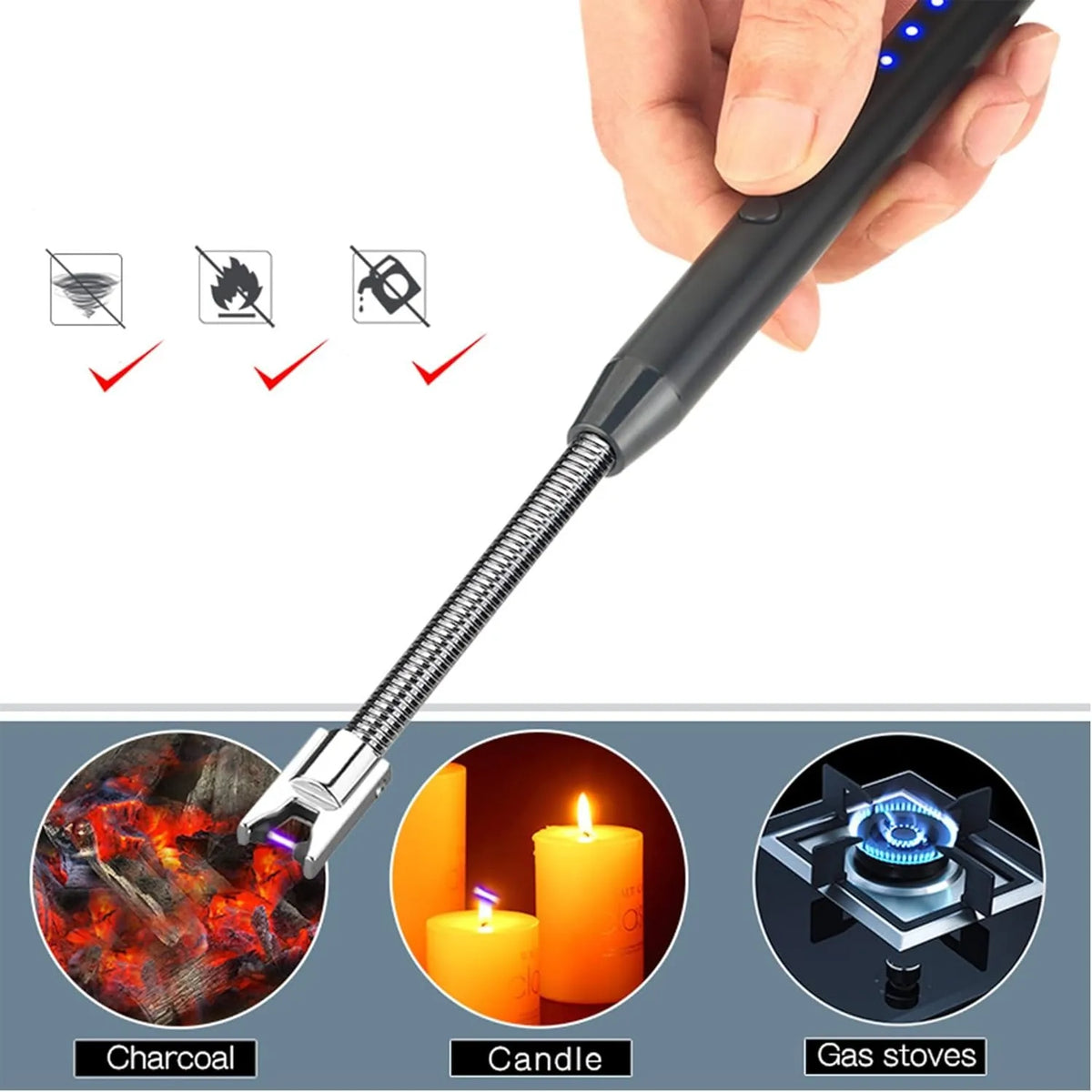 Type-C Rechargeable Windproof Arc Lighter with Flexible Neck - Random Color